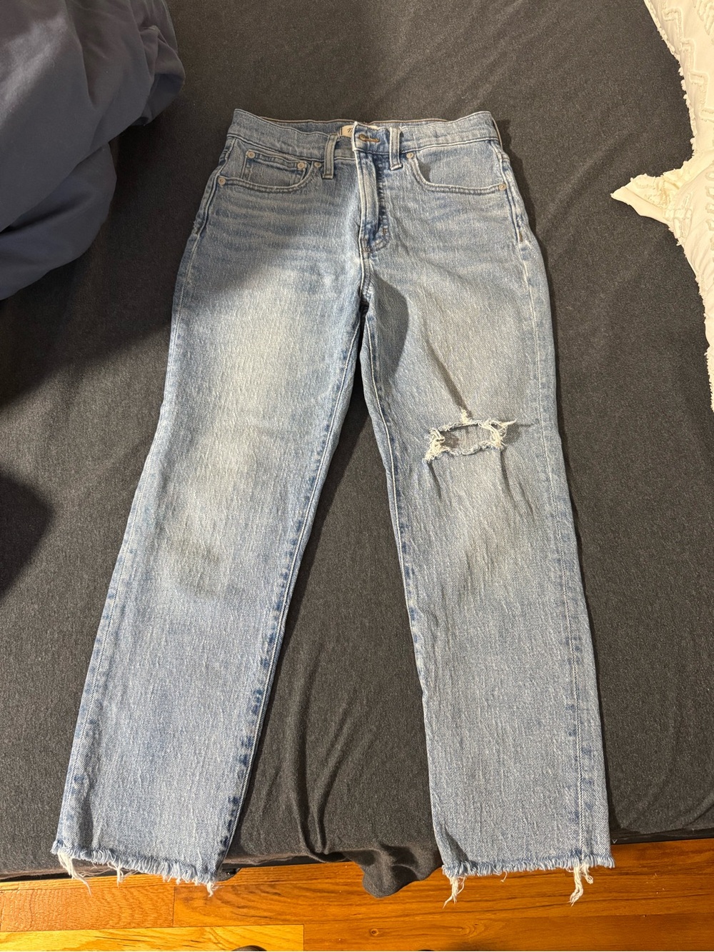 Madewell Light Blue Distressed High-Rise Straight Jeans